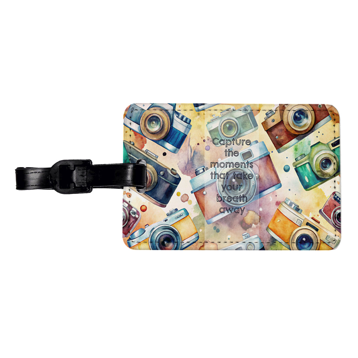 Capture Moments Take Breath Away Cameras Photography Inspirational Travel Faux Leather Luggage Tag