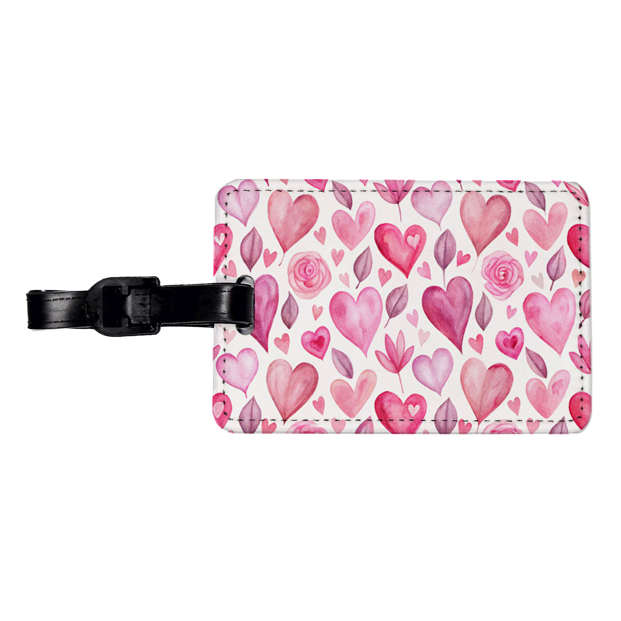 Love Pink Hearts Valentine's Day Travel Faux Leather Luggage Tag