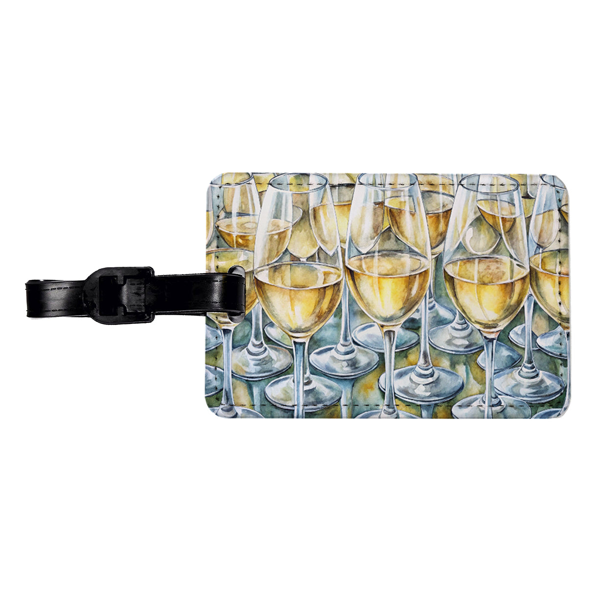 White Wine Glasses Chardonnay Travel Faux Leather Luggage Tag