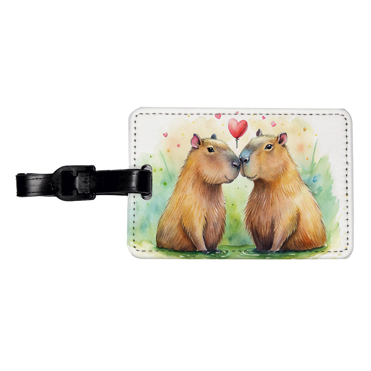 Capybaras In Love Valentine's Day Travel Faux Leather Luggage Tag