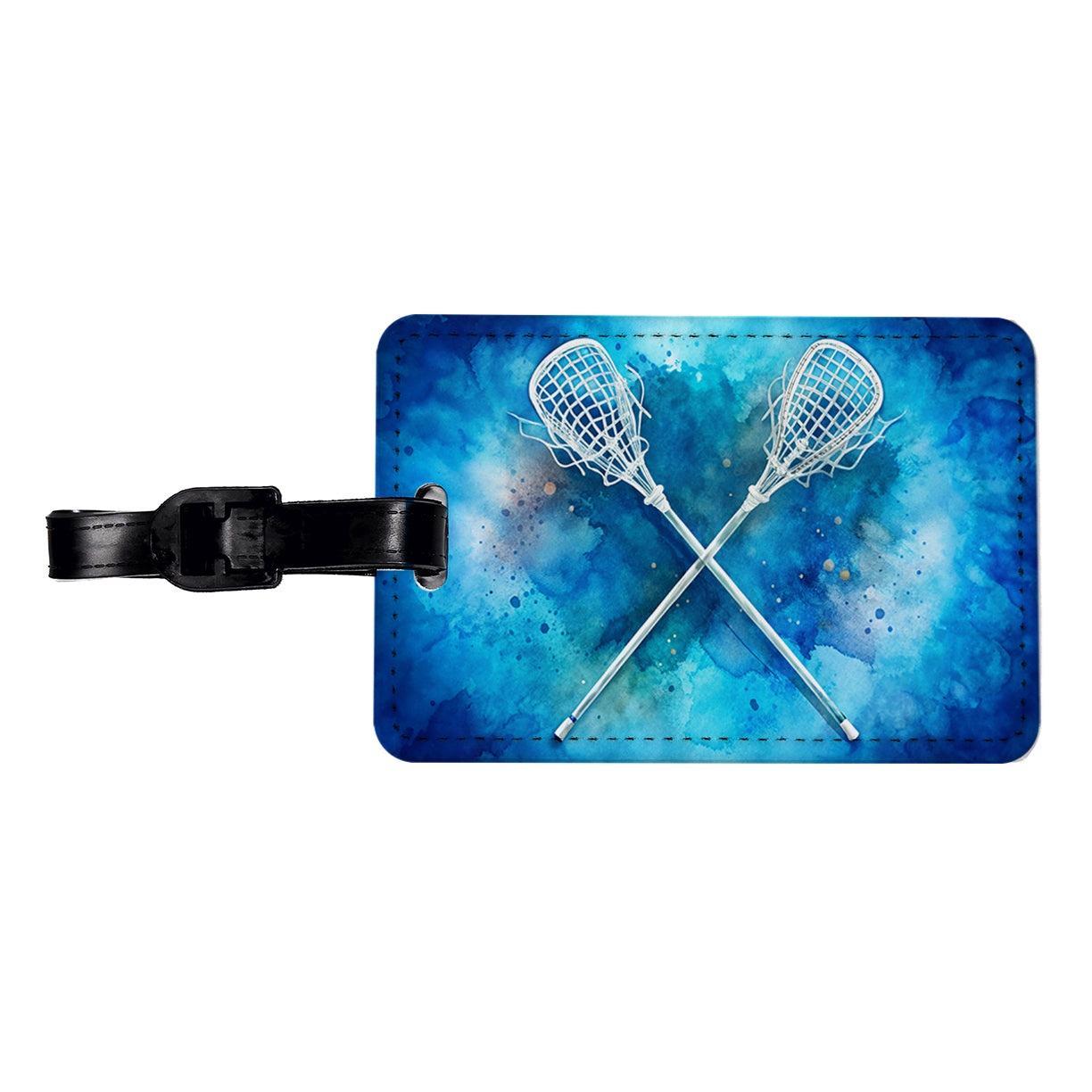 Crossed Lacrosse Sticks On Blue Background Travel Faux Leather Luggage Tag