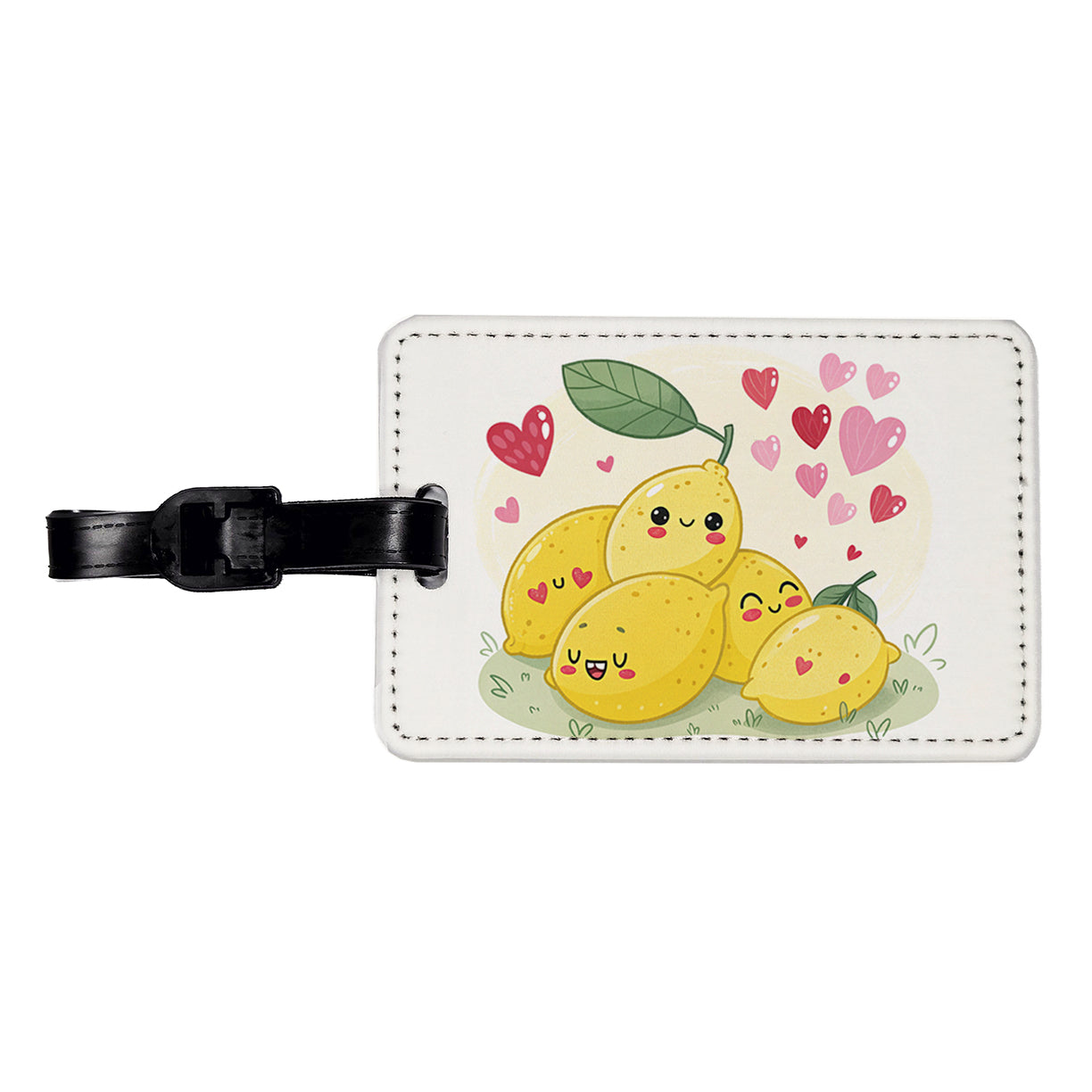Kawaii Lemons And Hearts Travel Faux Leather Luggage Tag