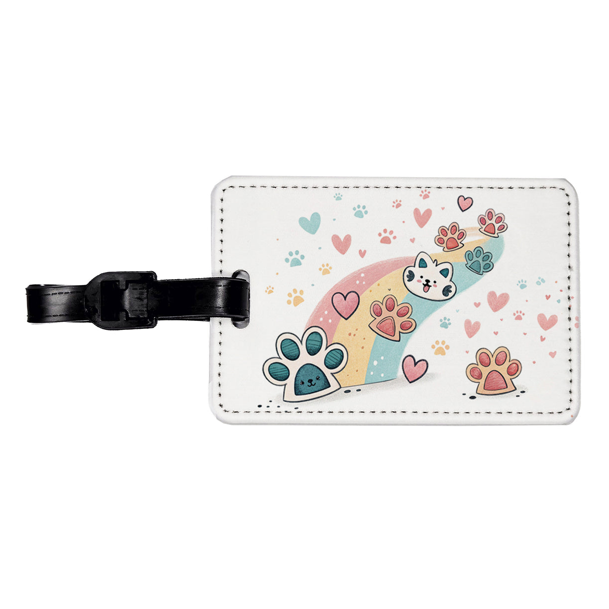 Kawaii Paw Prints And Hearts Sty Travel Faux Leather Luggage Tag