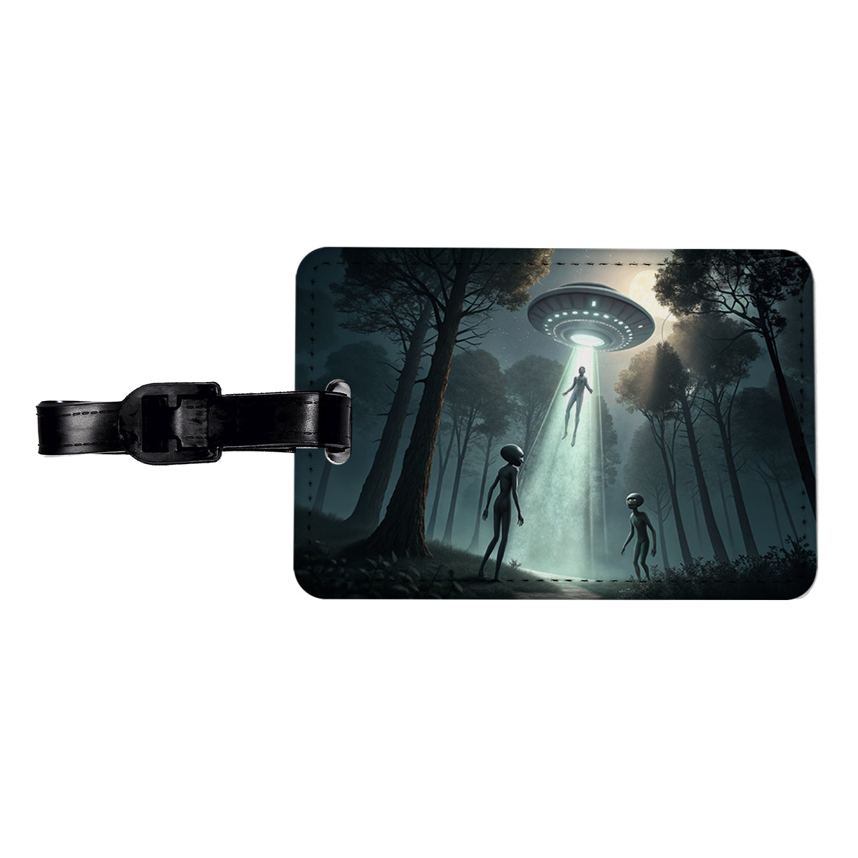 Alien Abduction in the Woods Sci-fi Travel Faux Leather Luggage Tag