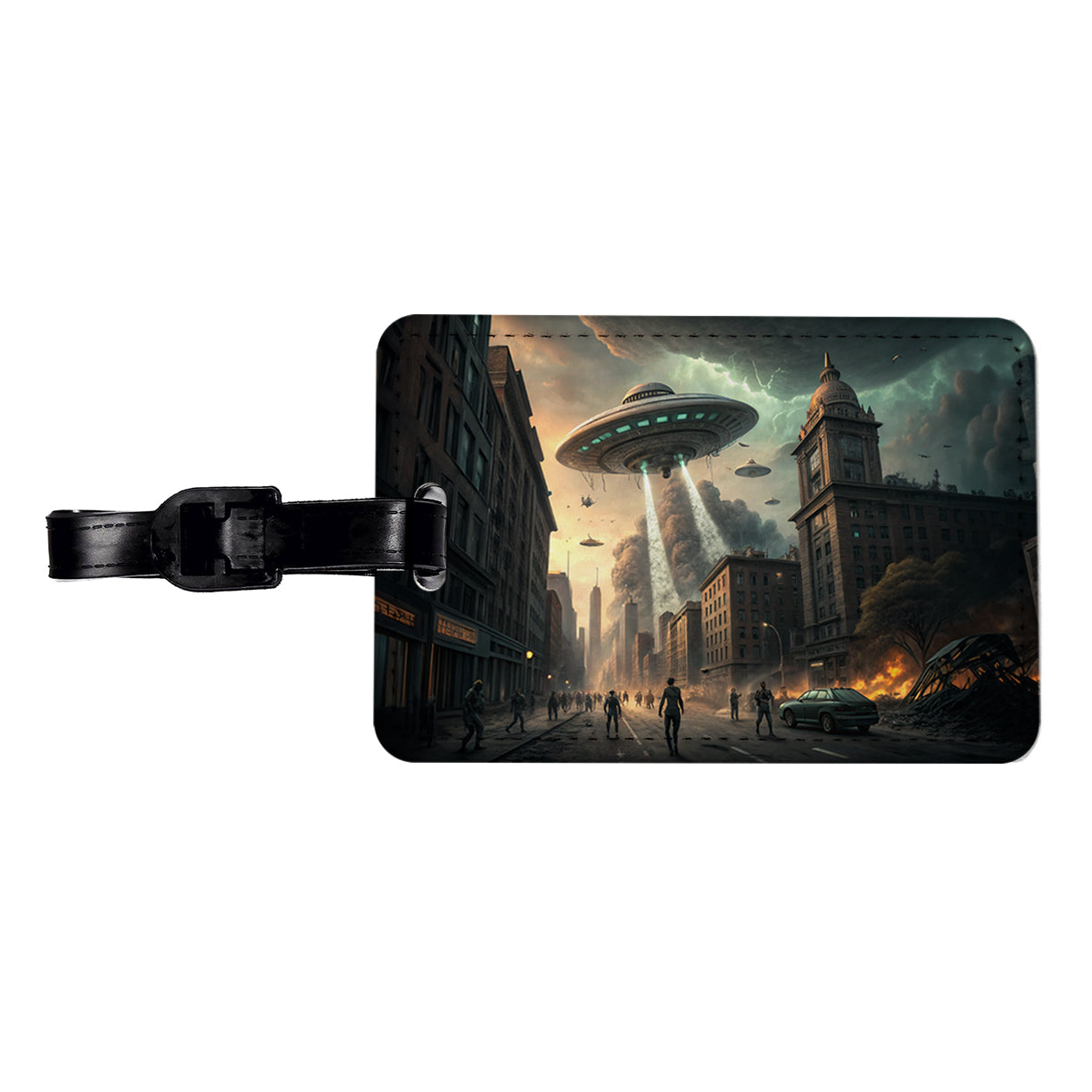 Alien Martian Invasion Destruction Of Earth Sci-fi Travel Faux Leather Luggage Tag