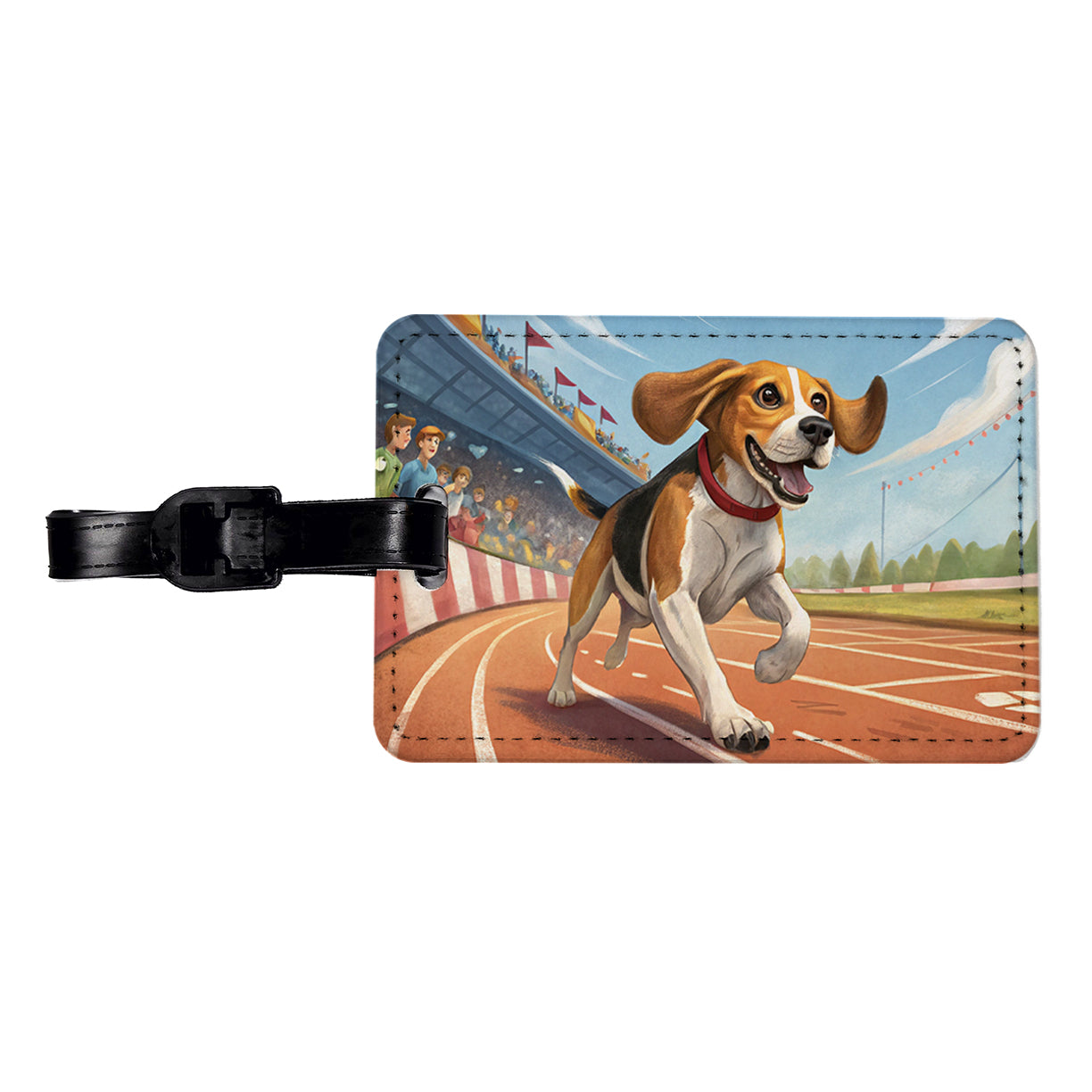Beagle Dog Racing Travel Faux Leather Luggage Tag