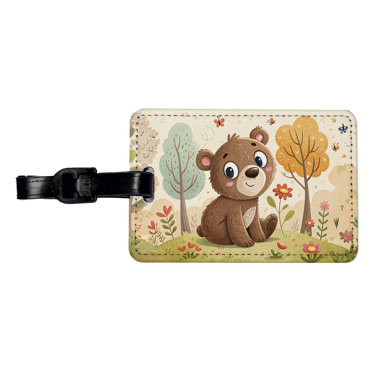 Bear Children's Illustration Style Travel Faux Leather Luggage Tag