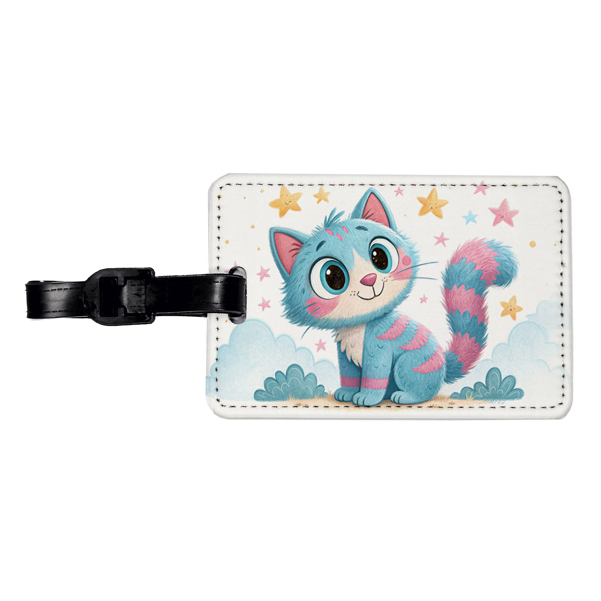 Cat Children's Illustration Style Travel Faux Leather Luggage Tag