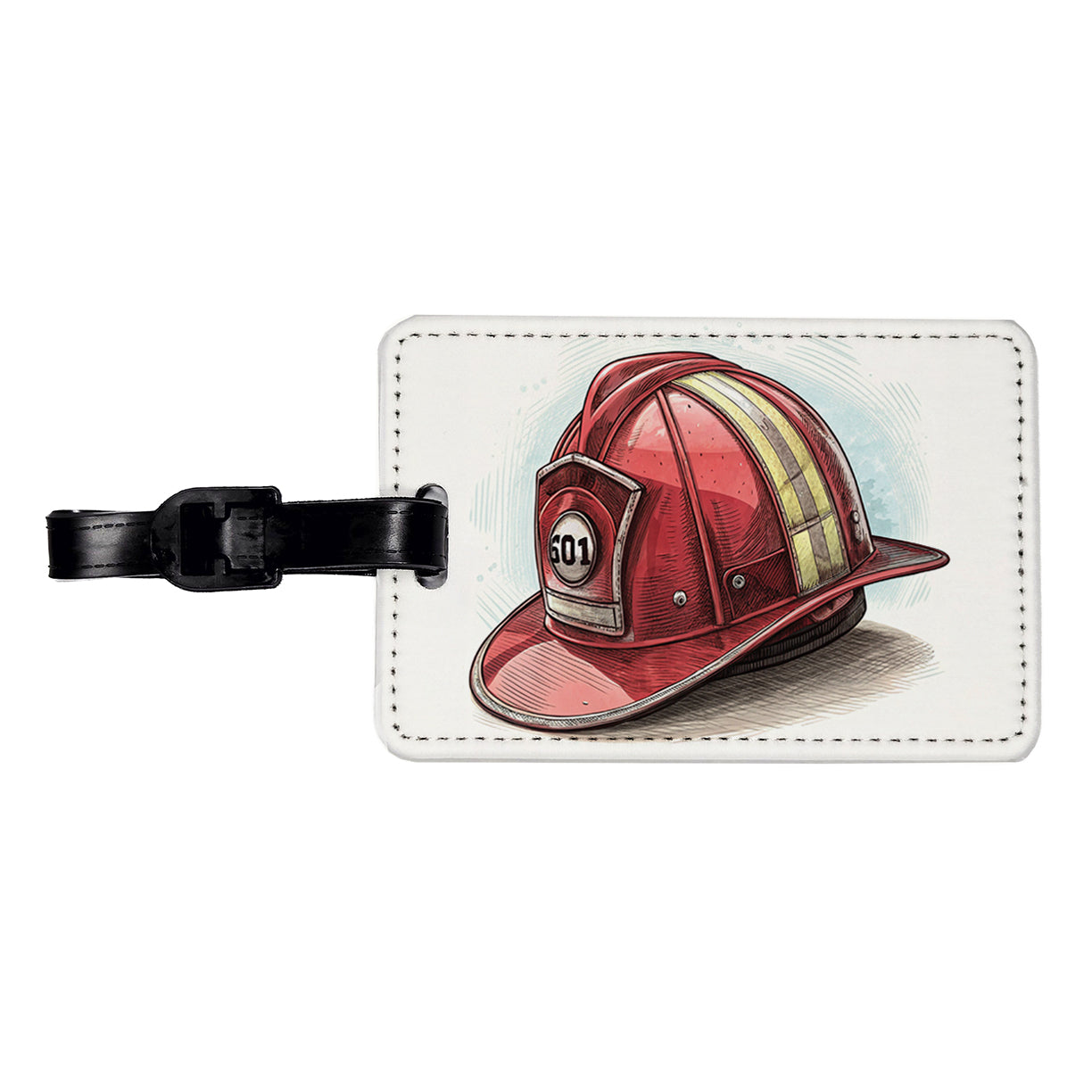 Classic Red Firefighter Fireman Helmet Travel Faux Leather Luggage Tag