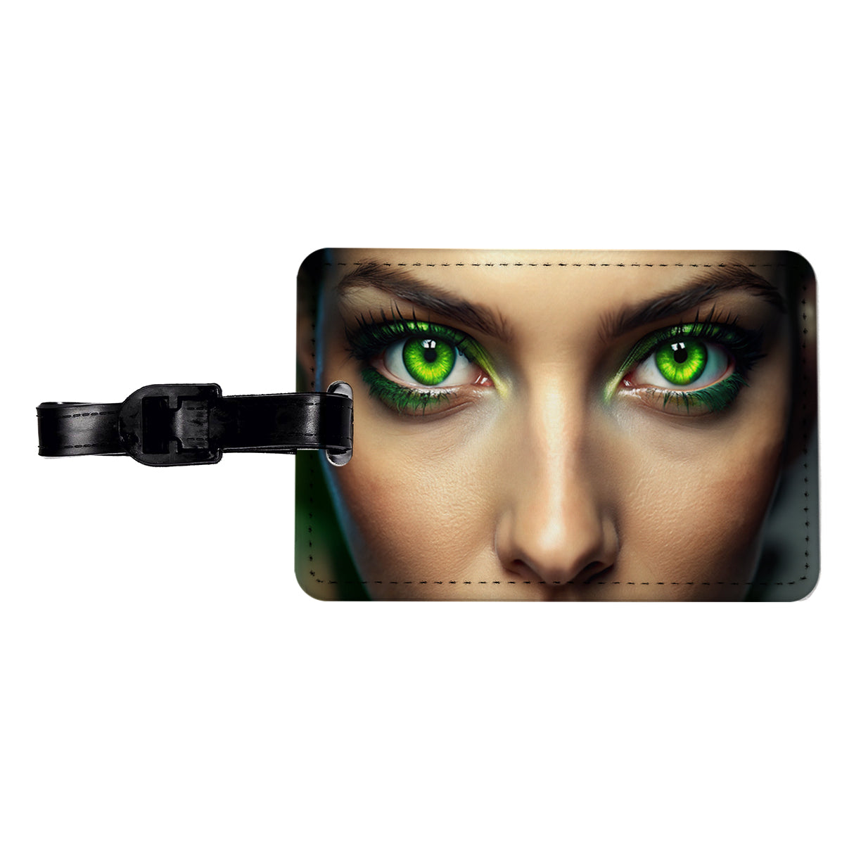 Close-Up Of Green Eyes Travel Faux Leather Luggage Tag