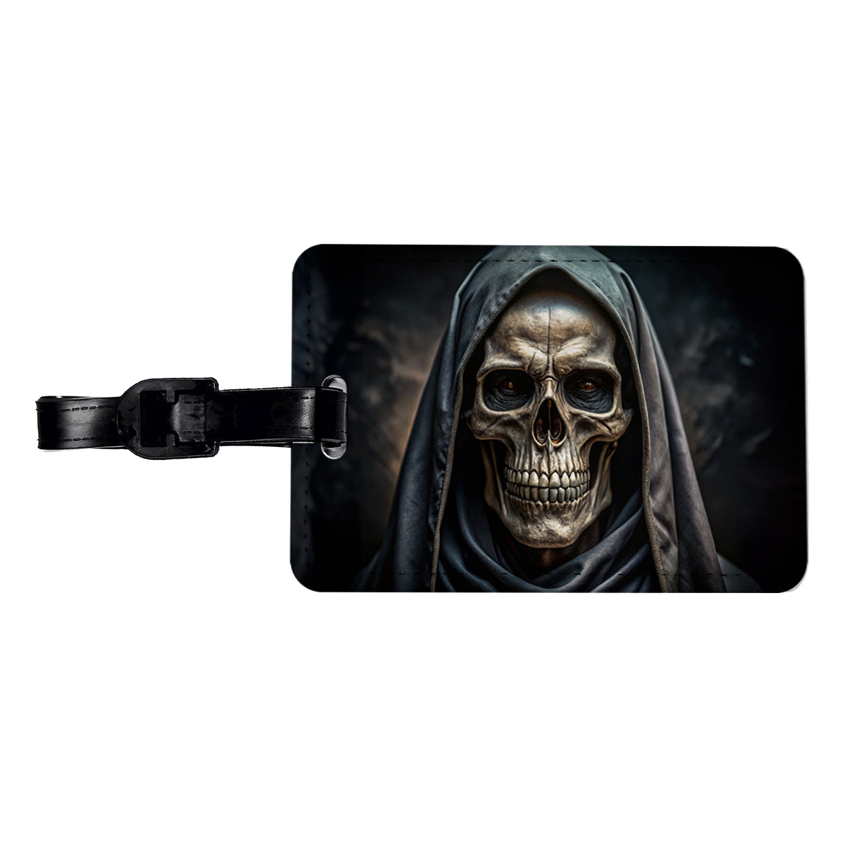 Close-Up Of Grim Reaper Skull Face Halloween Travel Faux Leather Luggage Tag