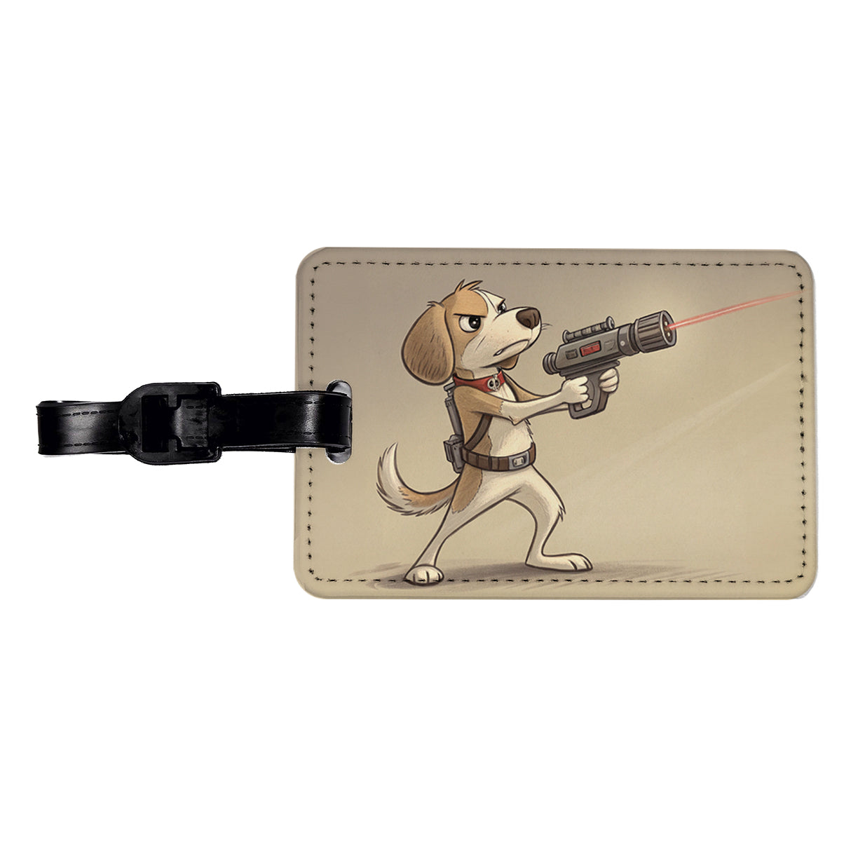 Dog With Laser Gun Sci-fi Cartoon Travel Faux Leather Luggage Tag