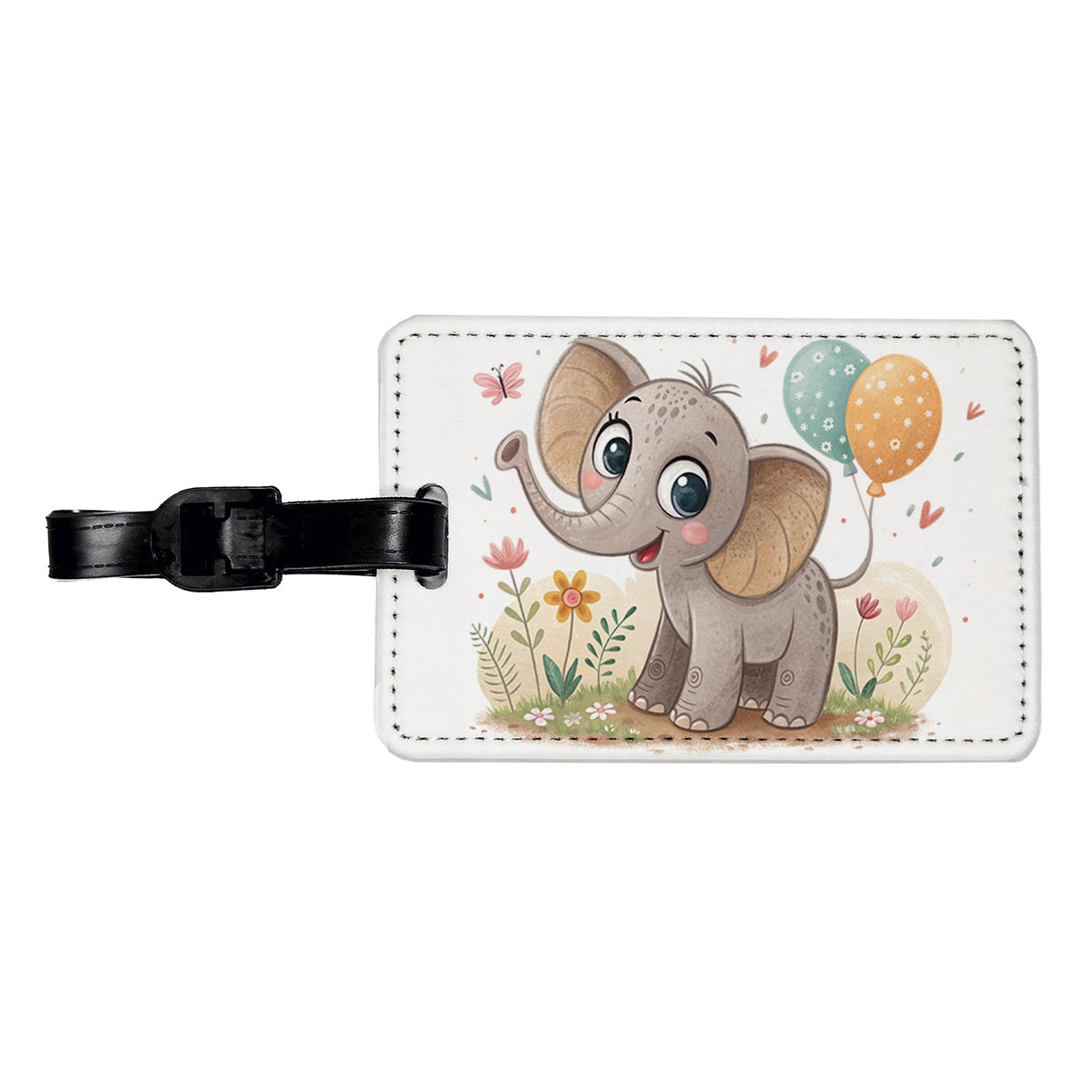 Elephant Children's Illustration Style Travel Faux Leather Luggage Tag
