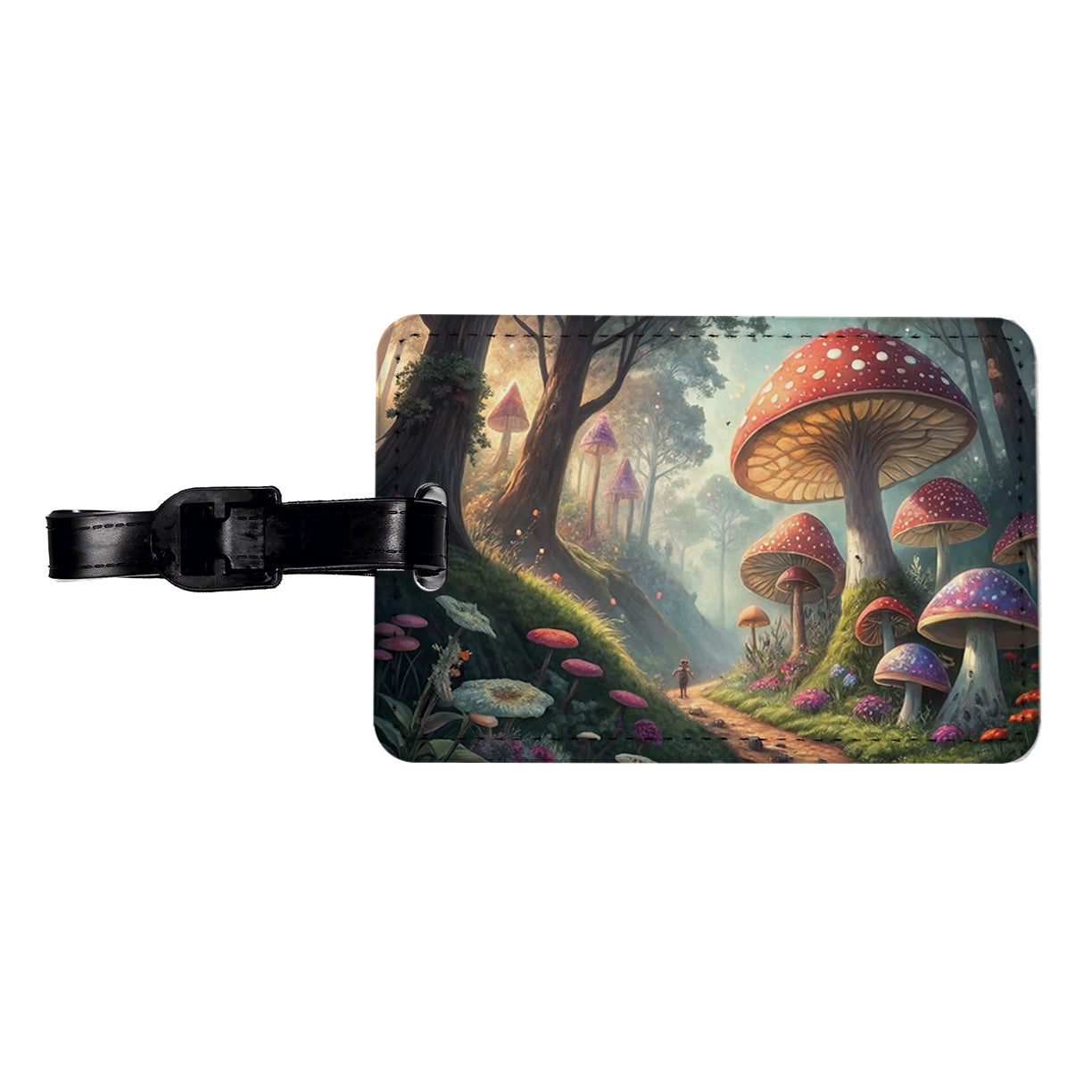 Mushroom Forest Anime Style Fantasy Travel Faux Leather Luggage Tag
