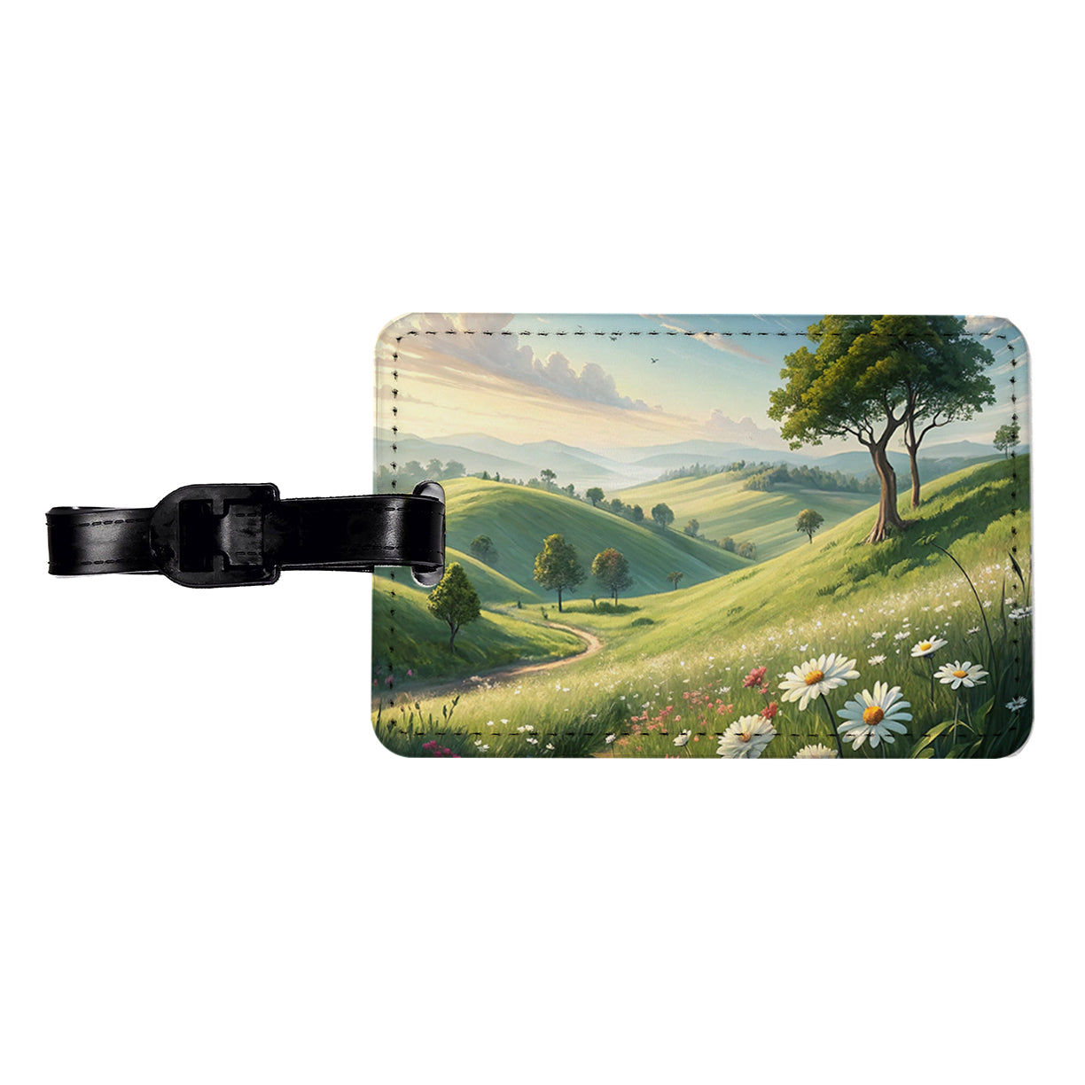 Pastoral Pretty Hillside Landscape Travel Faux Leather Luggage Tag