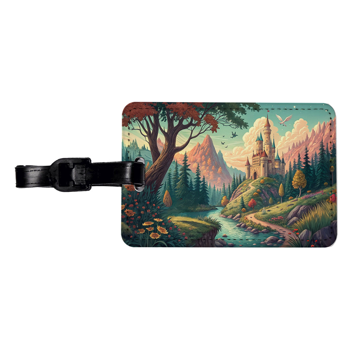 Retro Fantasy Art Castle Kingdom Scene Travel Faux Leather Luggage Tag