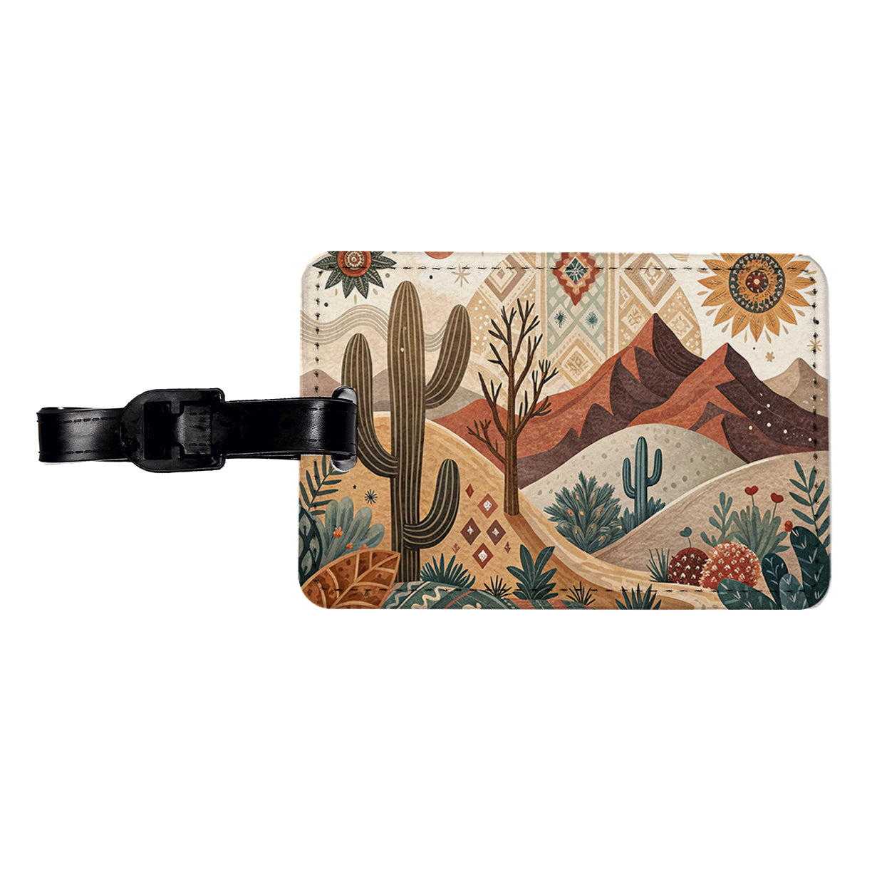 Abstract Brown Tan Southwestern Desert Design Travel Faux Leather Luggage Tag