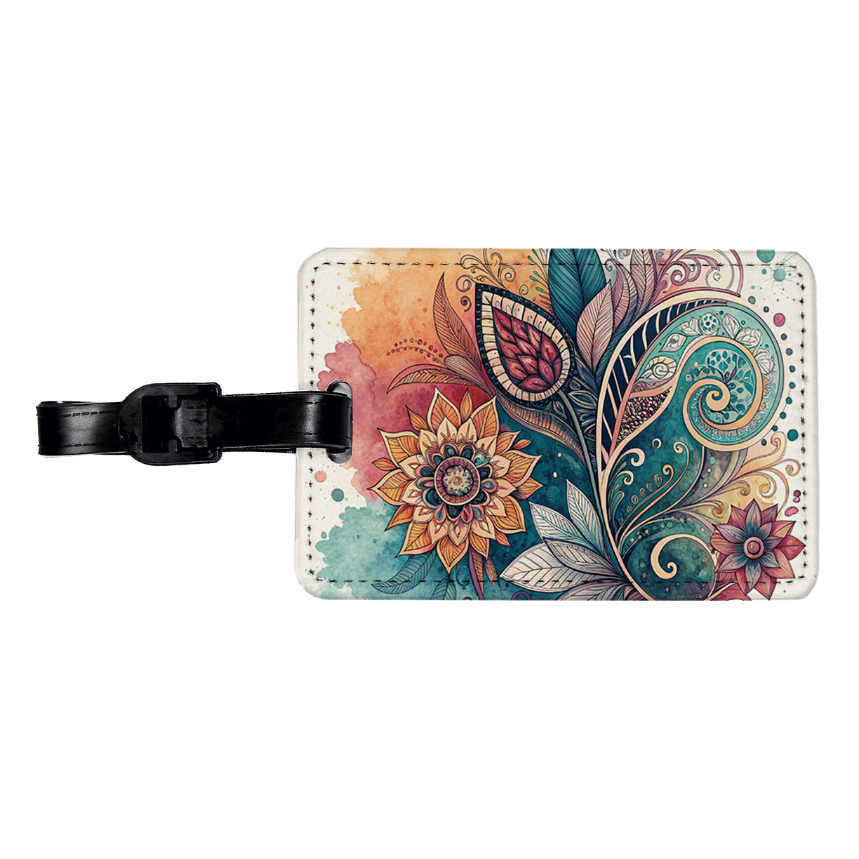 Abstract Deco Floral Leaves Swirl Design Travel Faux Leather Luggage Tag