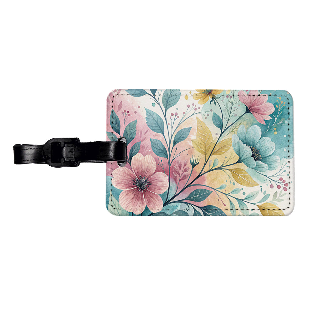 Abstract Pastel Flowers Leaves Design Travel Faux Leather Luggage Tag