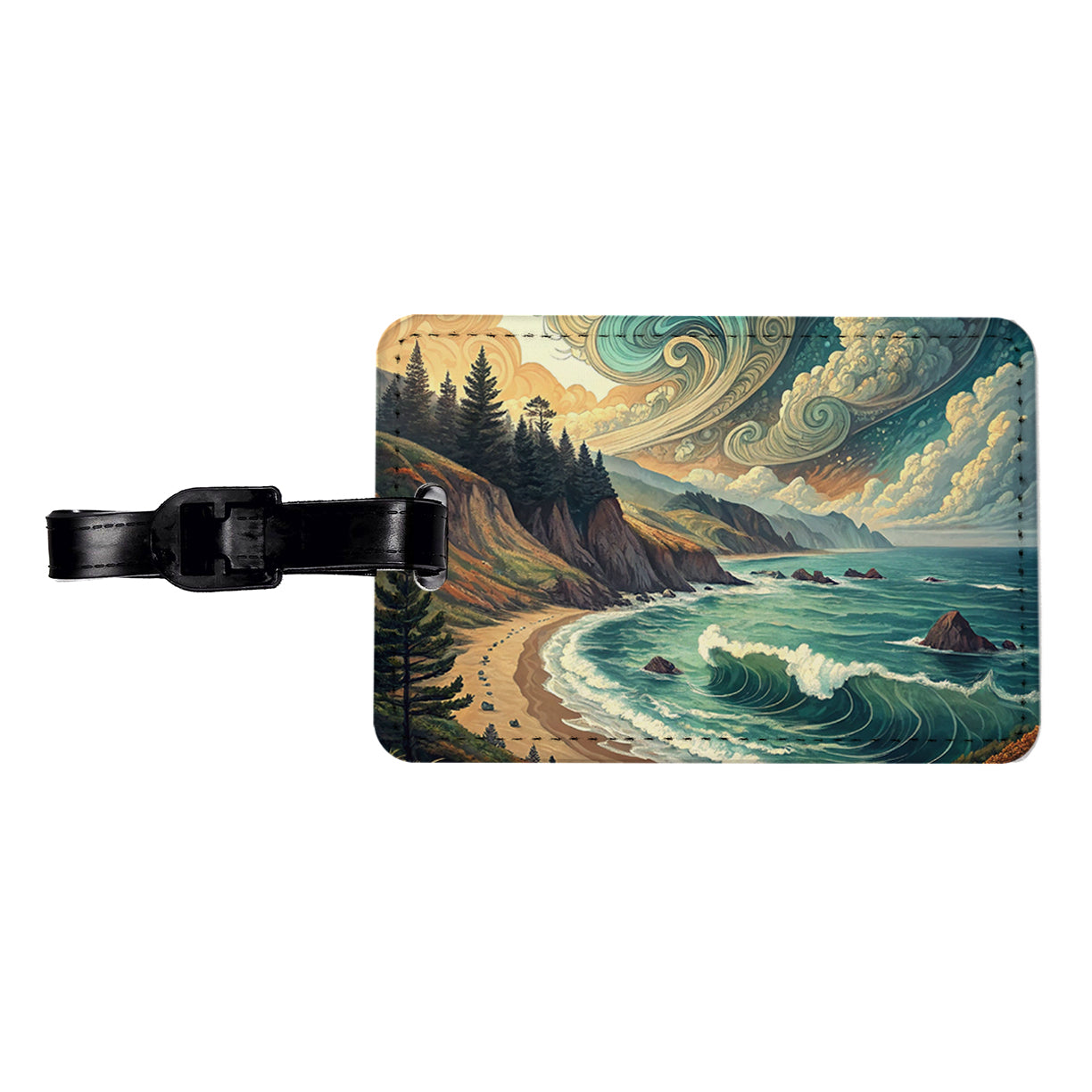 Abstract Shore Ocean Waves Landscape Travel Faux Leather Luggage Tag