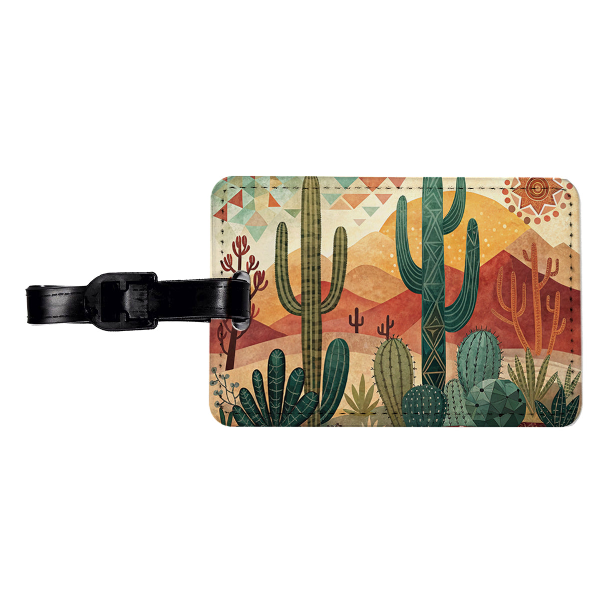 Abstract Southwestern Cactus Desert Design Travel Faux Leather Luggage Tag