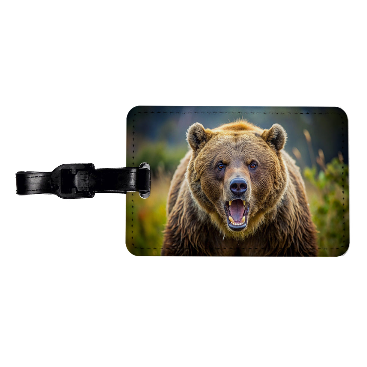 Angry Grizzly Bear Charging Travel Faux Leather Luggage Tag