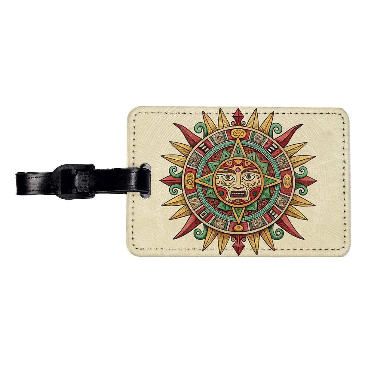 Aztec Sun God Symbol Travel Faux Leather Luggage Tag