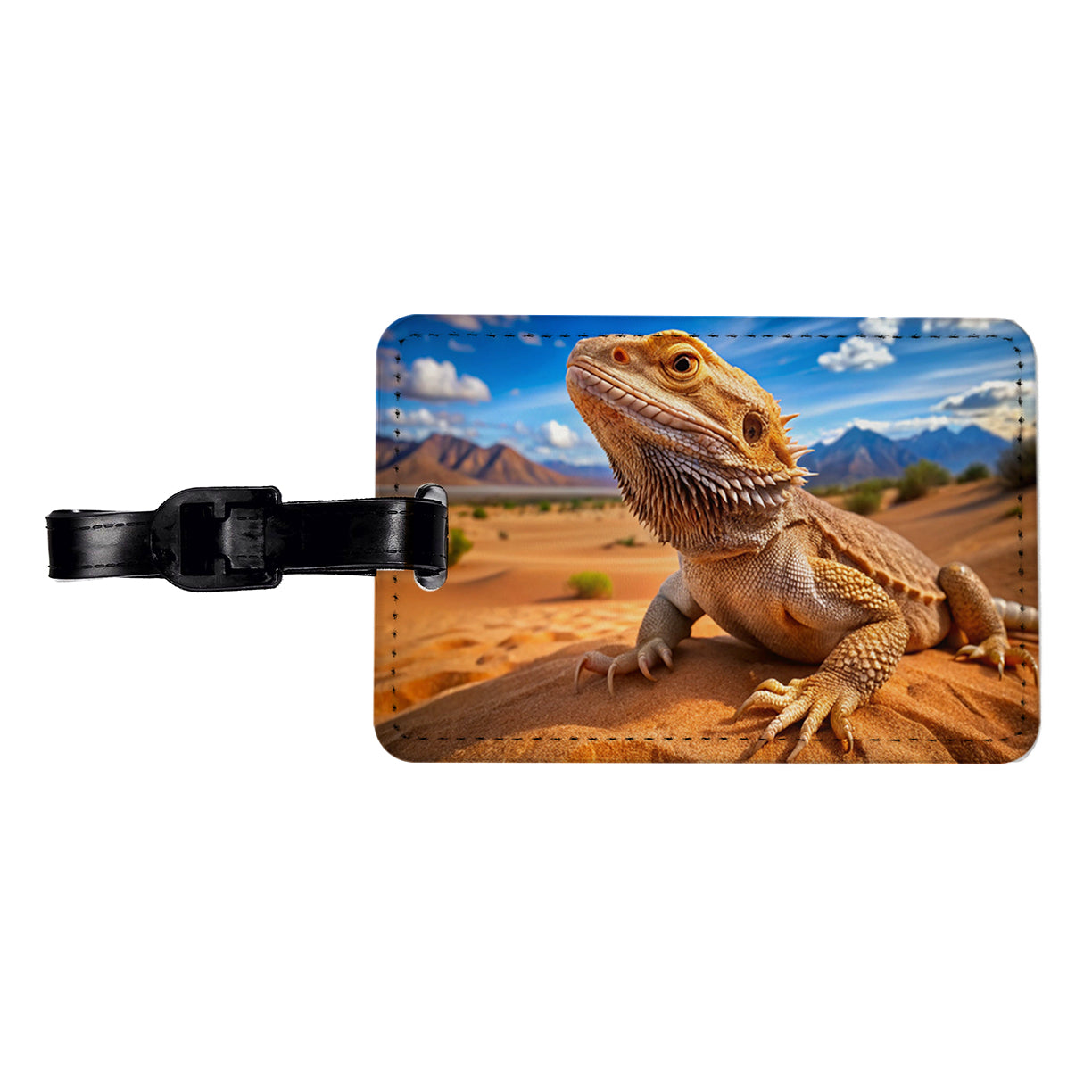Bearded Dragon Lizard Reptile in the Desert Travel Faux Leather Luggage Tag