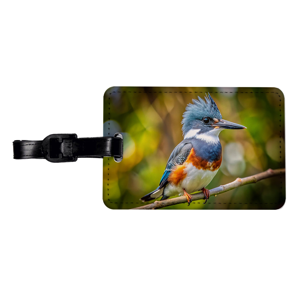 Belted Kingfisher Backyard Bird Travel Faux Leather Luggage Tag