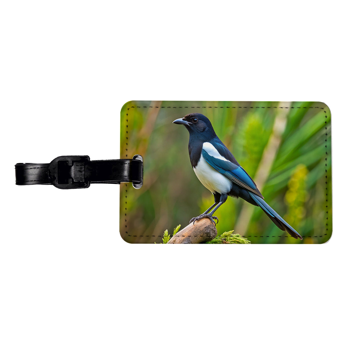 Black Billed Magpie Backyard Bird Travel Faux Leather Luggage Tag