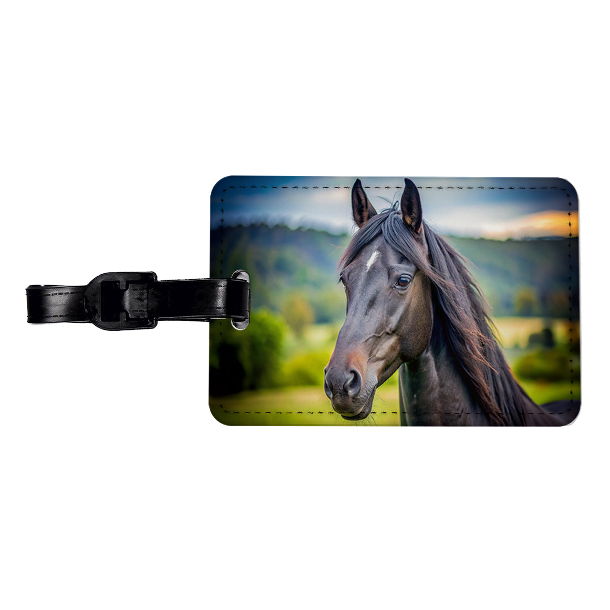 Black Horse Face Travel Faux Leather Luggage Tag