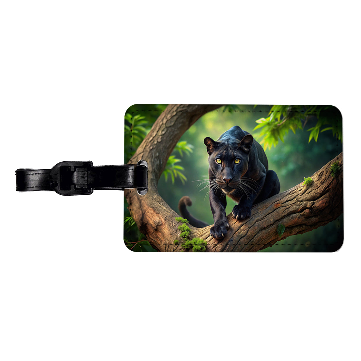 Black Panther on Branch Travel Faux Leather Luggage Tag
