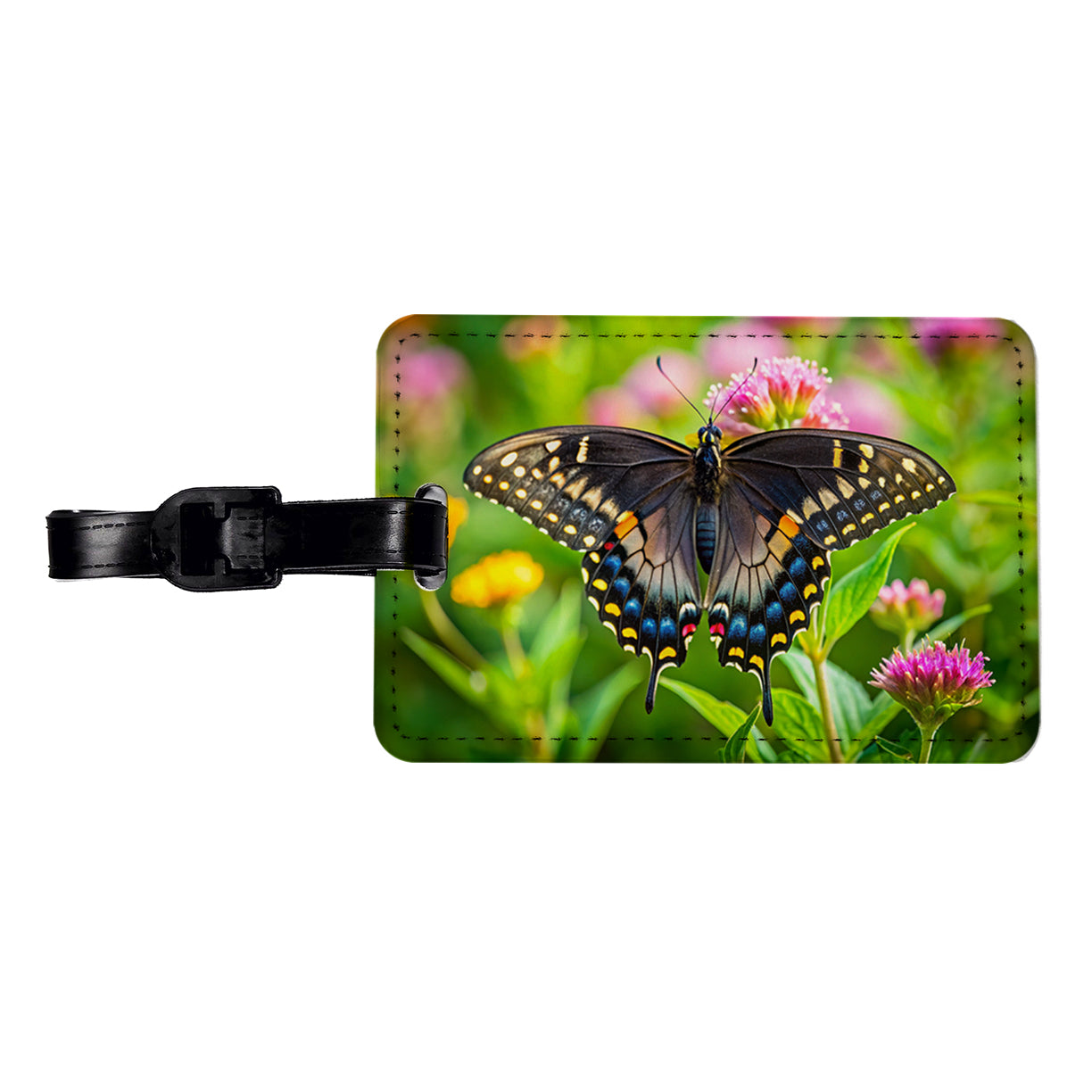 Black Swallowtail Butterfly Travel Faux Leather Luggage Tag