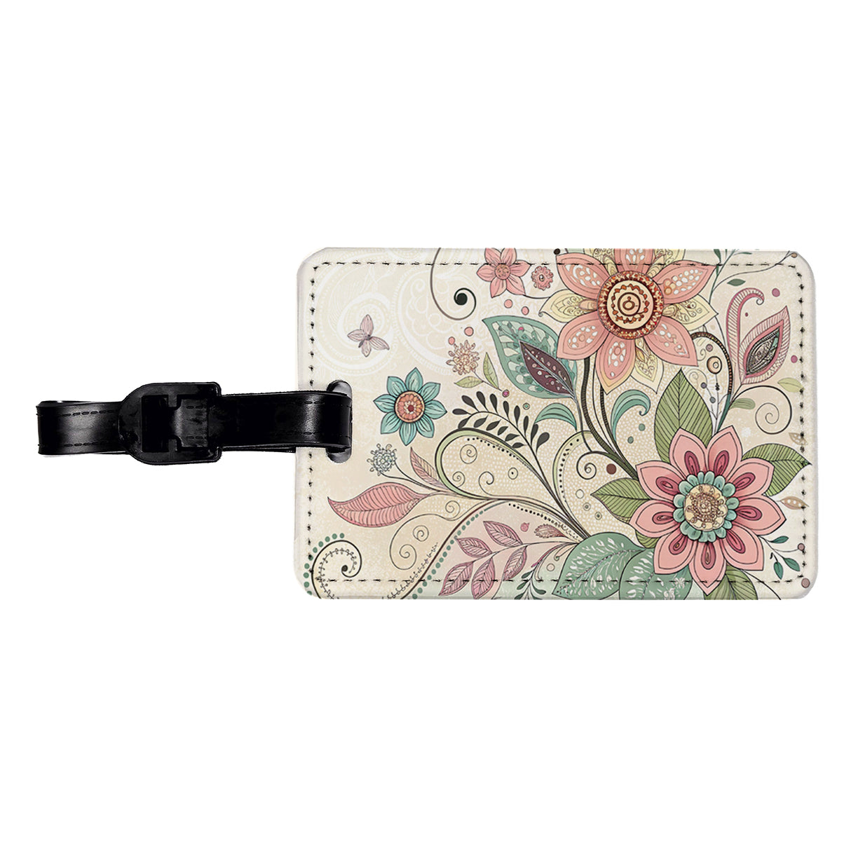 Boho Floral Flowers Leaves Travel Faux Leather Luggage Tag