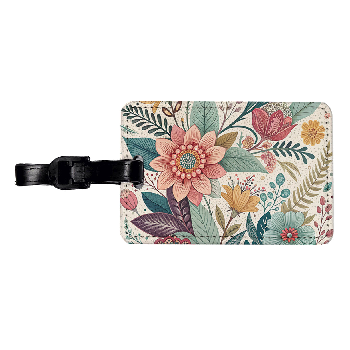 Boho Pastel Floral Pattern Travel Faux Leather Luggage Tag
