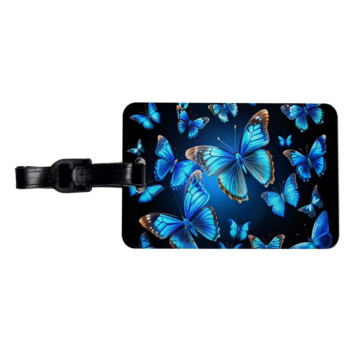 Bright Neon Blue Butterflies Travel Faux Leather Luggage Tag