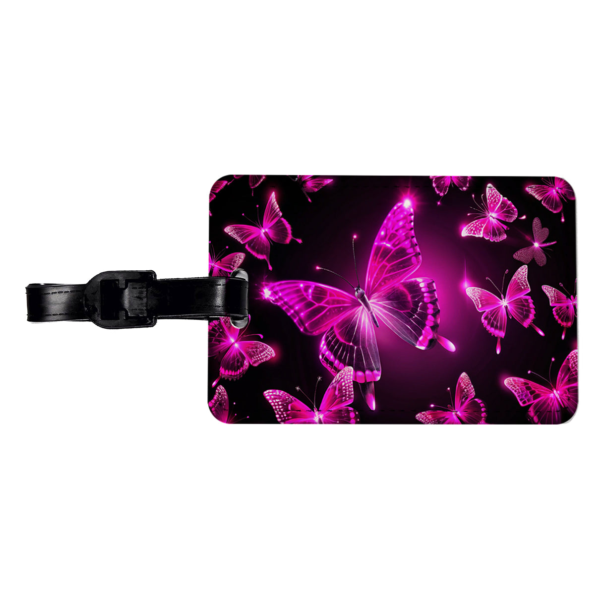 Bright Neon Pink Butterflies Travel Faux Leather Luggage Tag