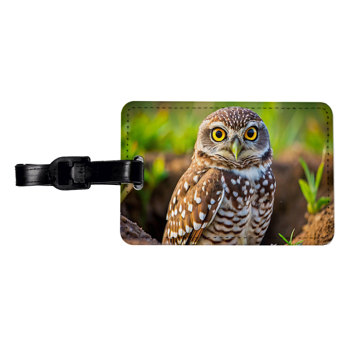 Burrowing Owl Raptor Bird Of Prey Travel Faux Leather Luggage Tag