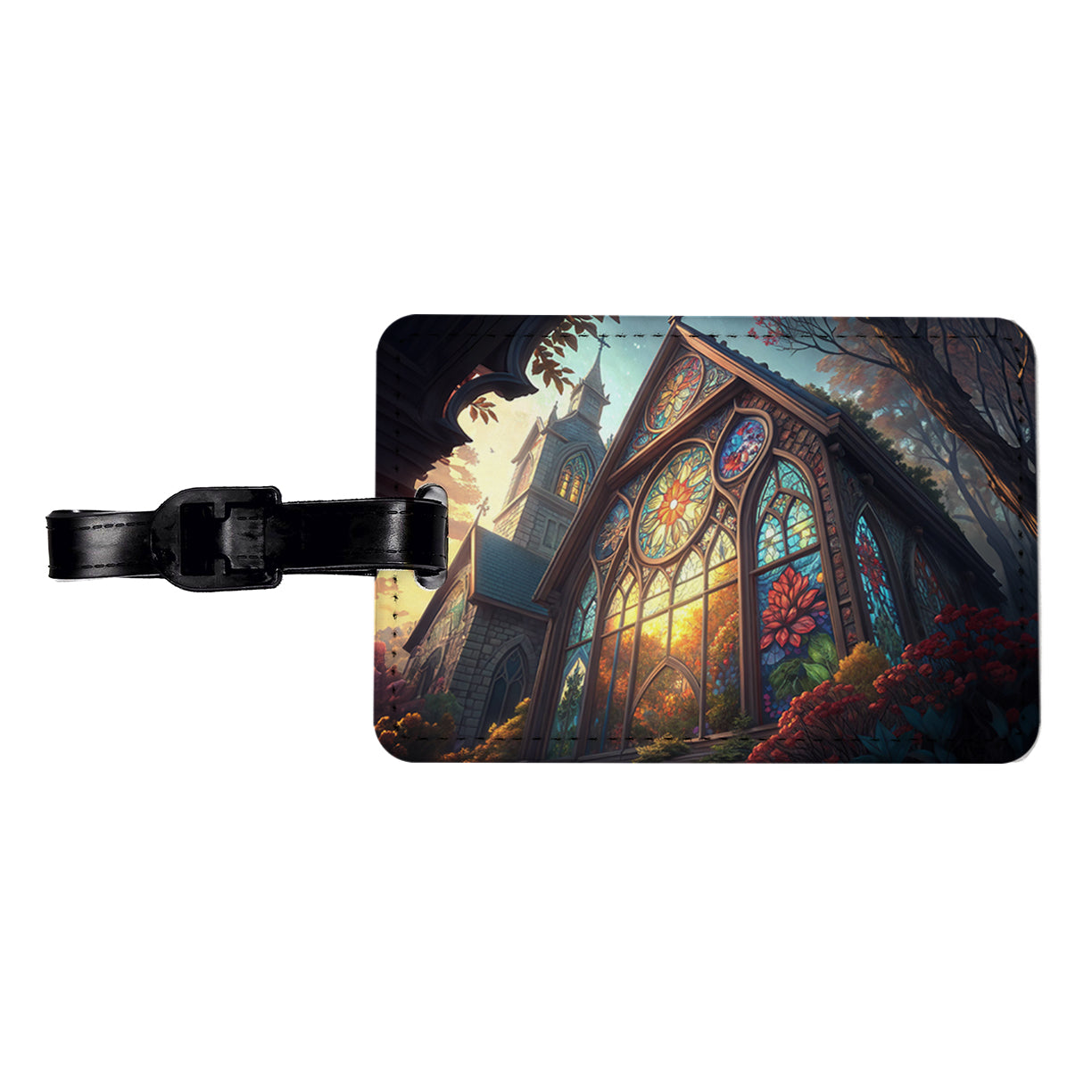 Church Stained Glass Windows Travel Faux Leather Luggage Tag
