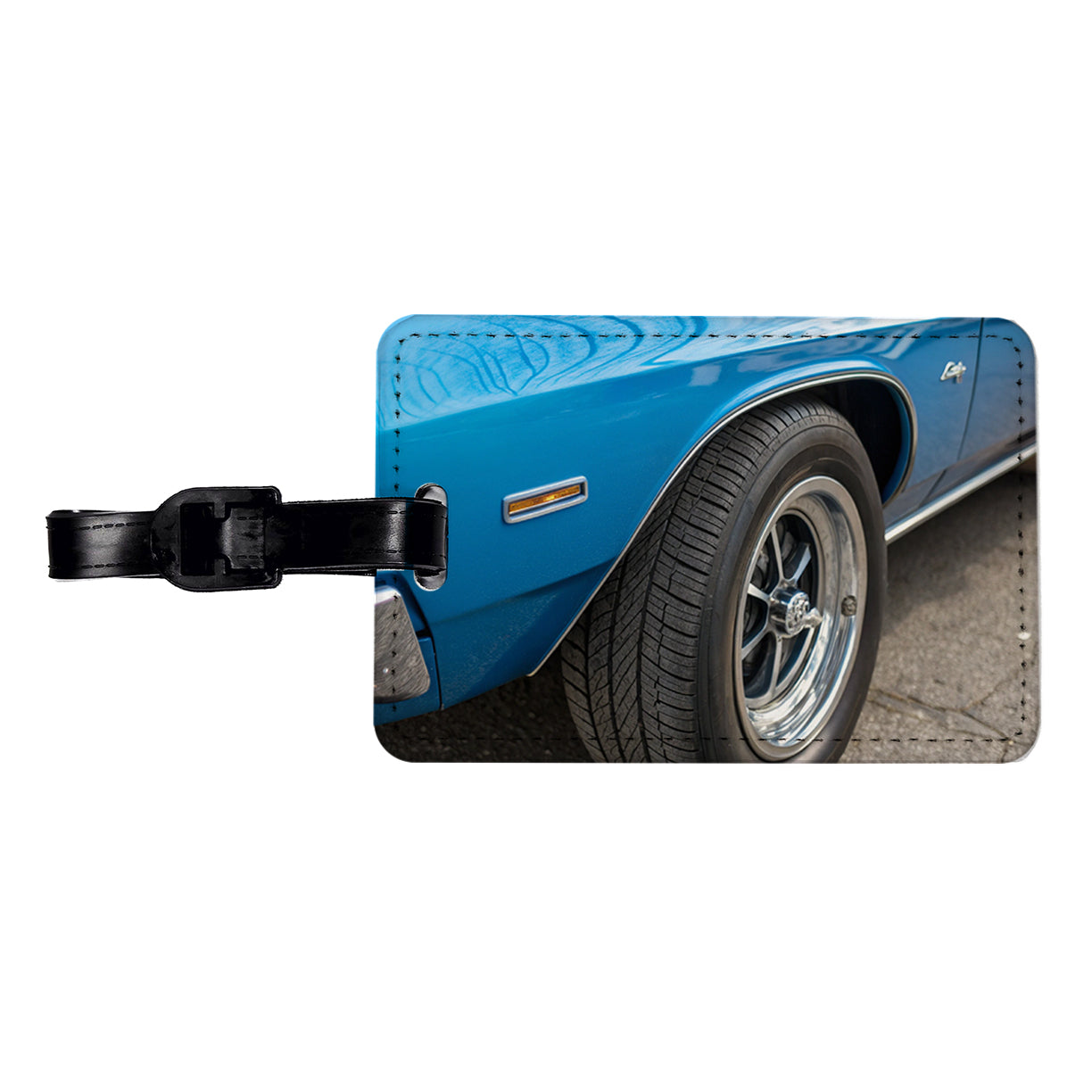 Classic Blue Muscle Car Travel Faux Leather Luggage Tag
