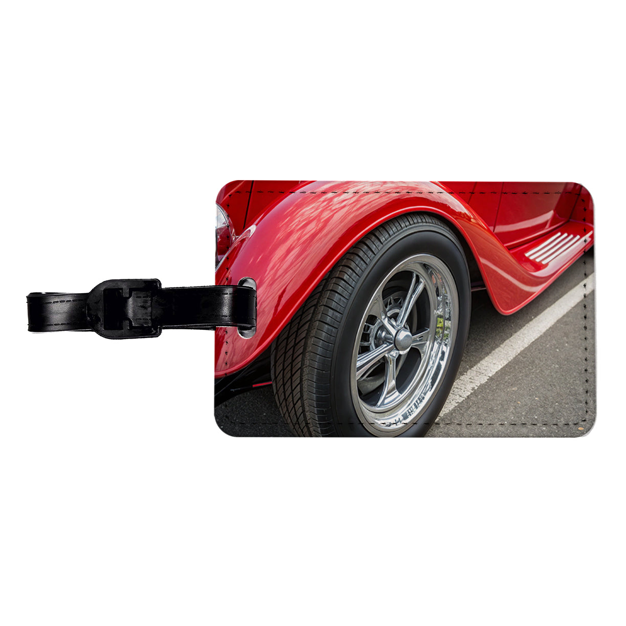 Classic Red Hot Rod Car Travel Faux Leather Luggage Tag