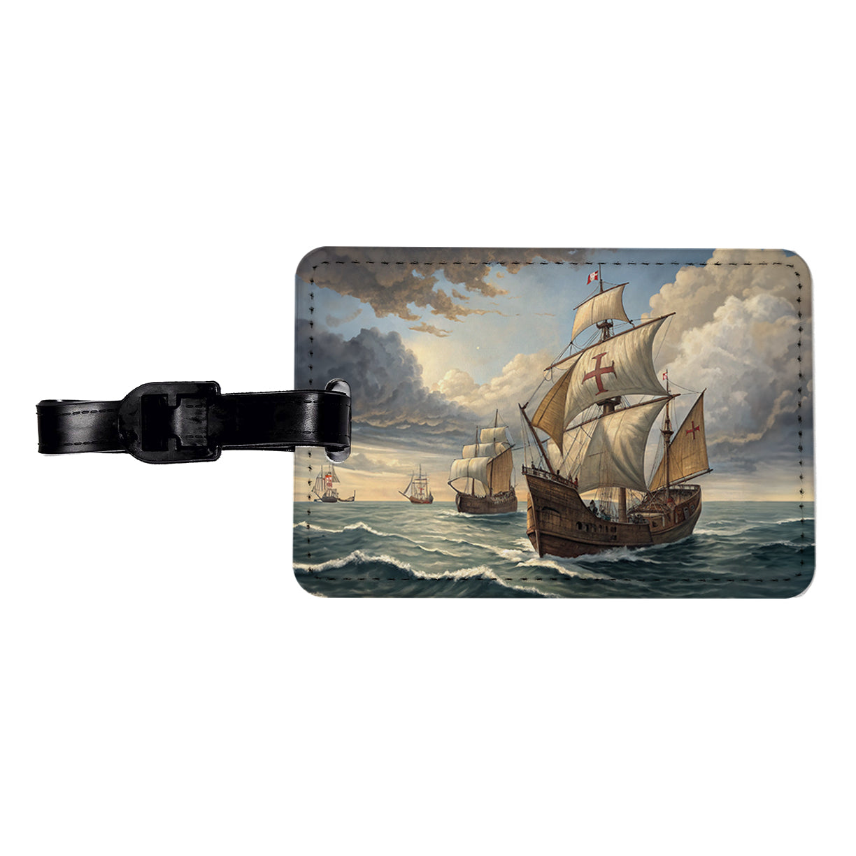 Columbus's Ships Nina, Pinta, And The Santa Maria Travel Faux Leather Luggage Tag