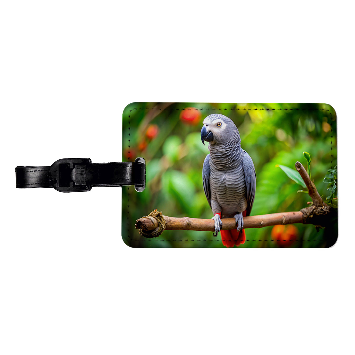 Congo African Grey Parrot Bird On Branch Travel Faux Leather Luggage Tag