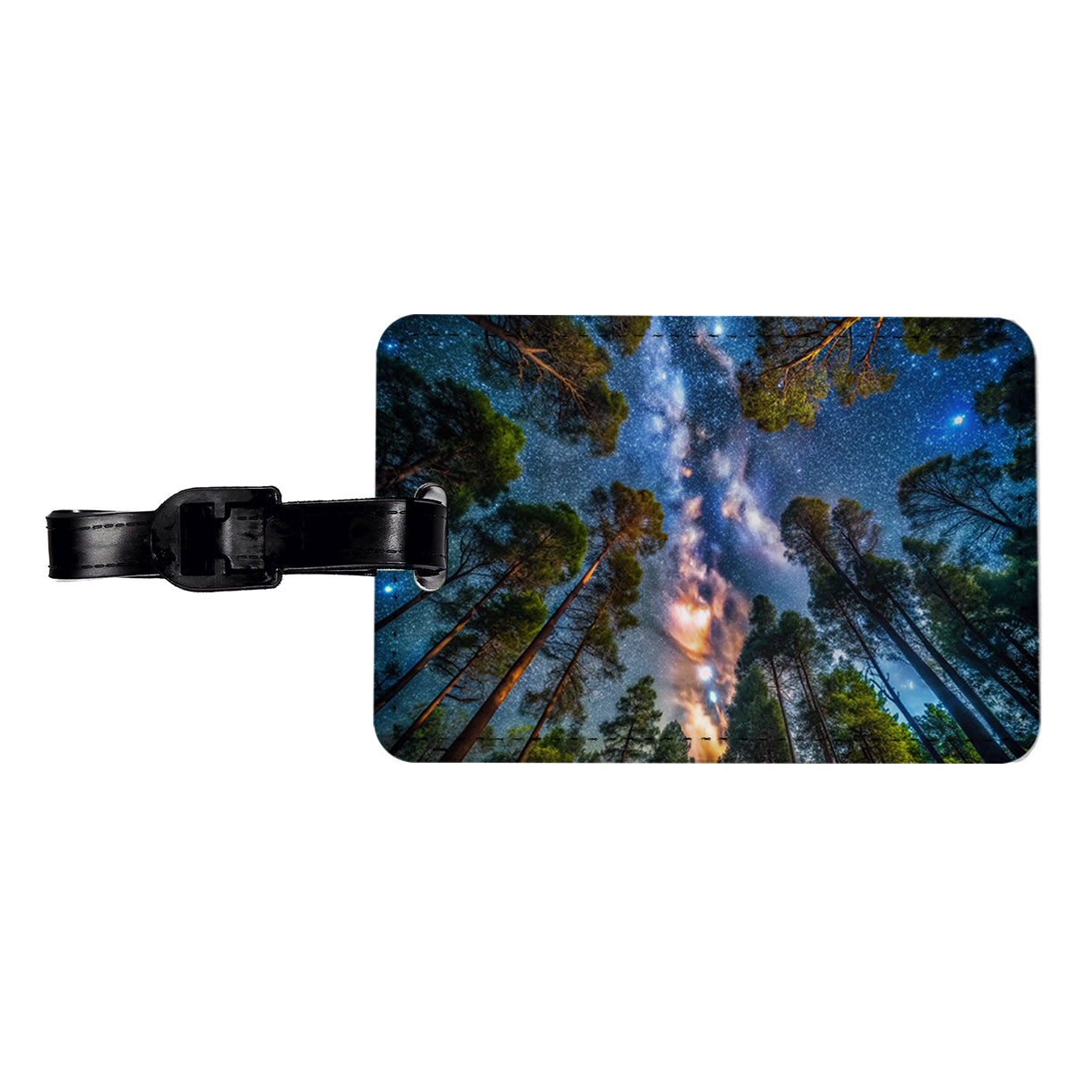 Forest Trees and Starry Night Sky Travel Faux Leather Luggage Tag