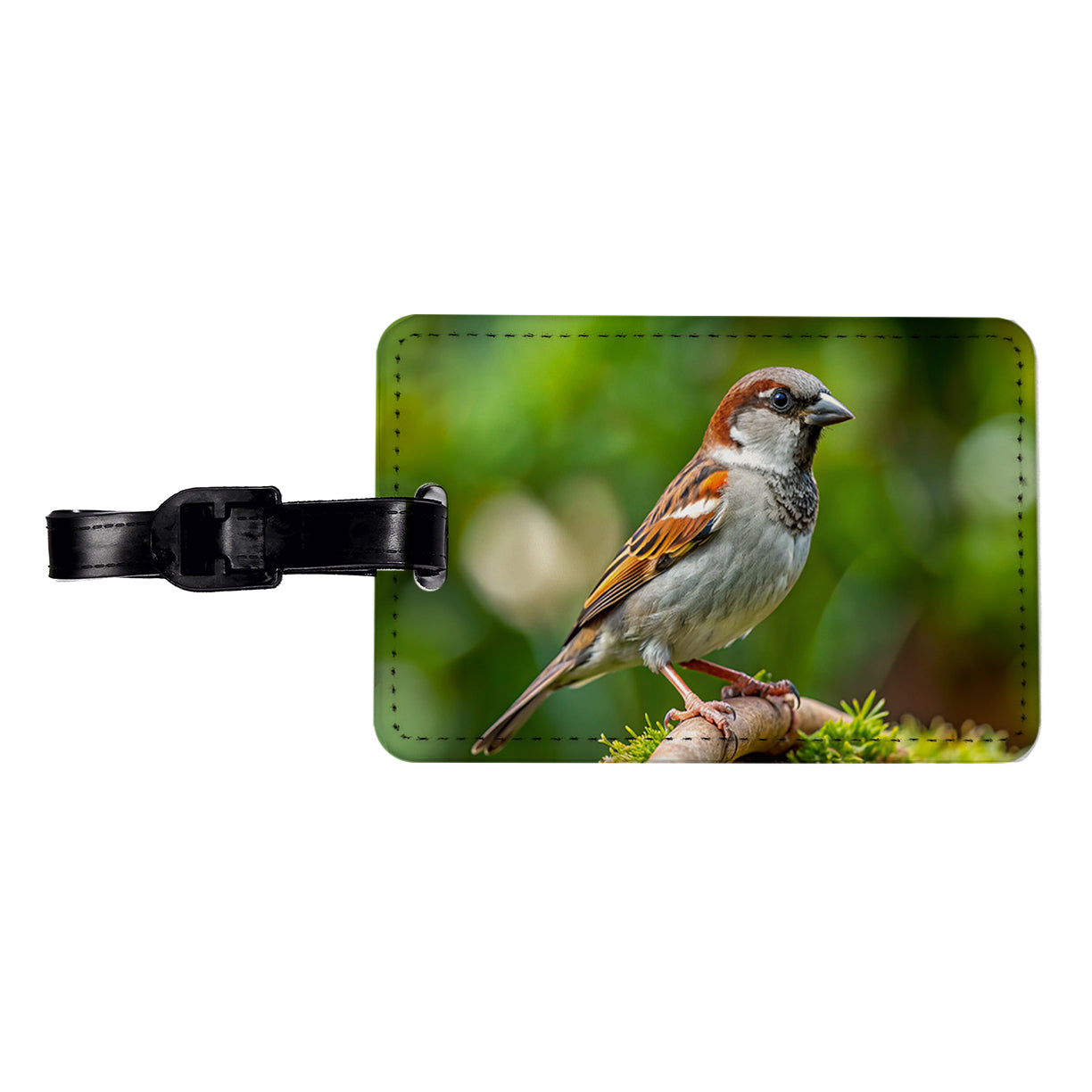 House Sparrow Backyard Bird Travel Faux Leather Luggage Tag