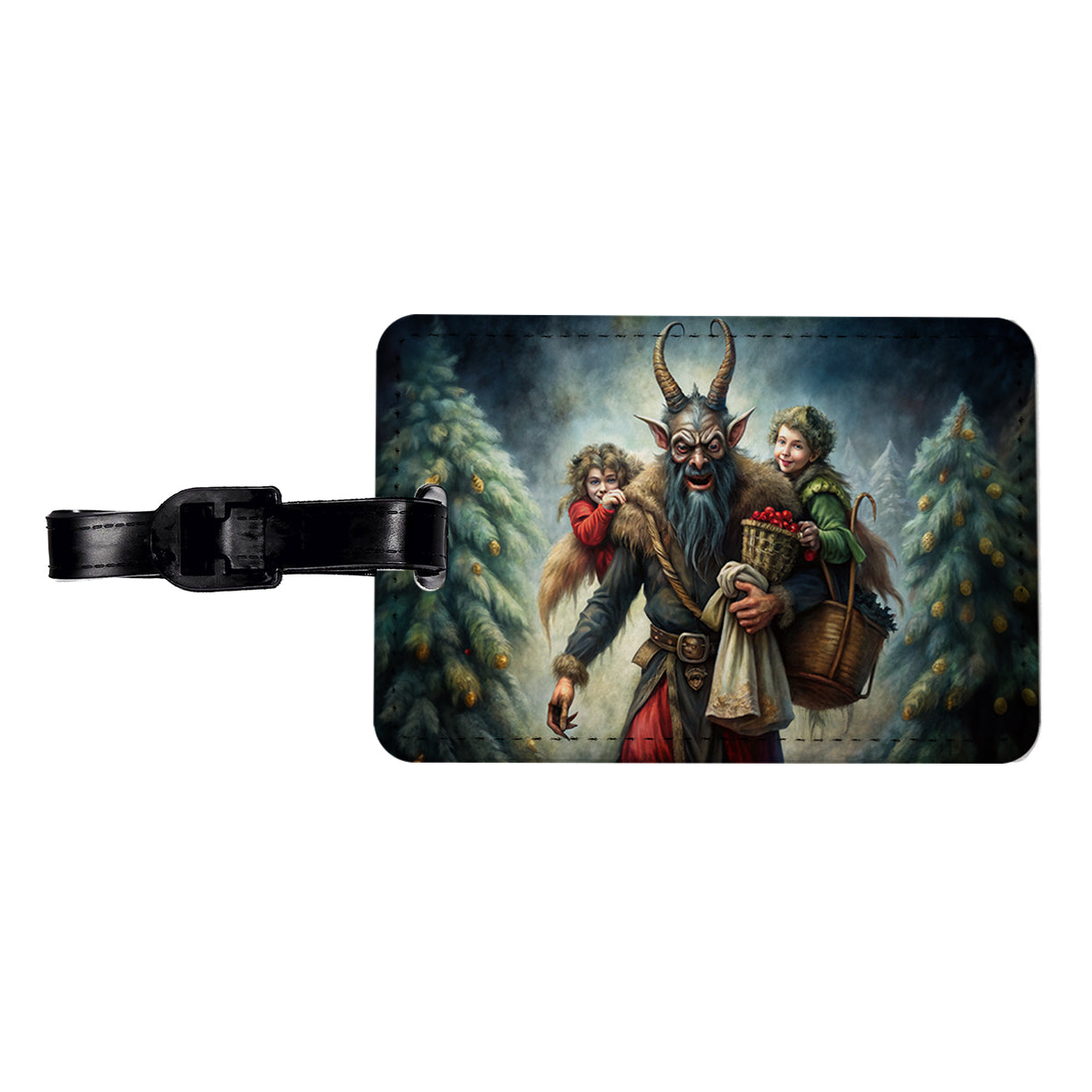 Krampus Carrying Stolen Children at Christmas Travel Faux Leather Luggage Tag