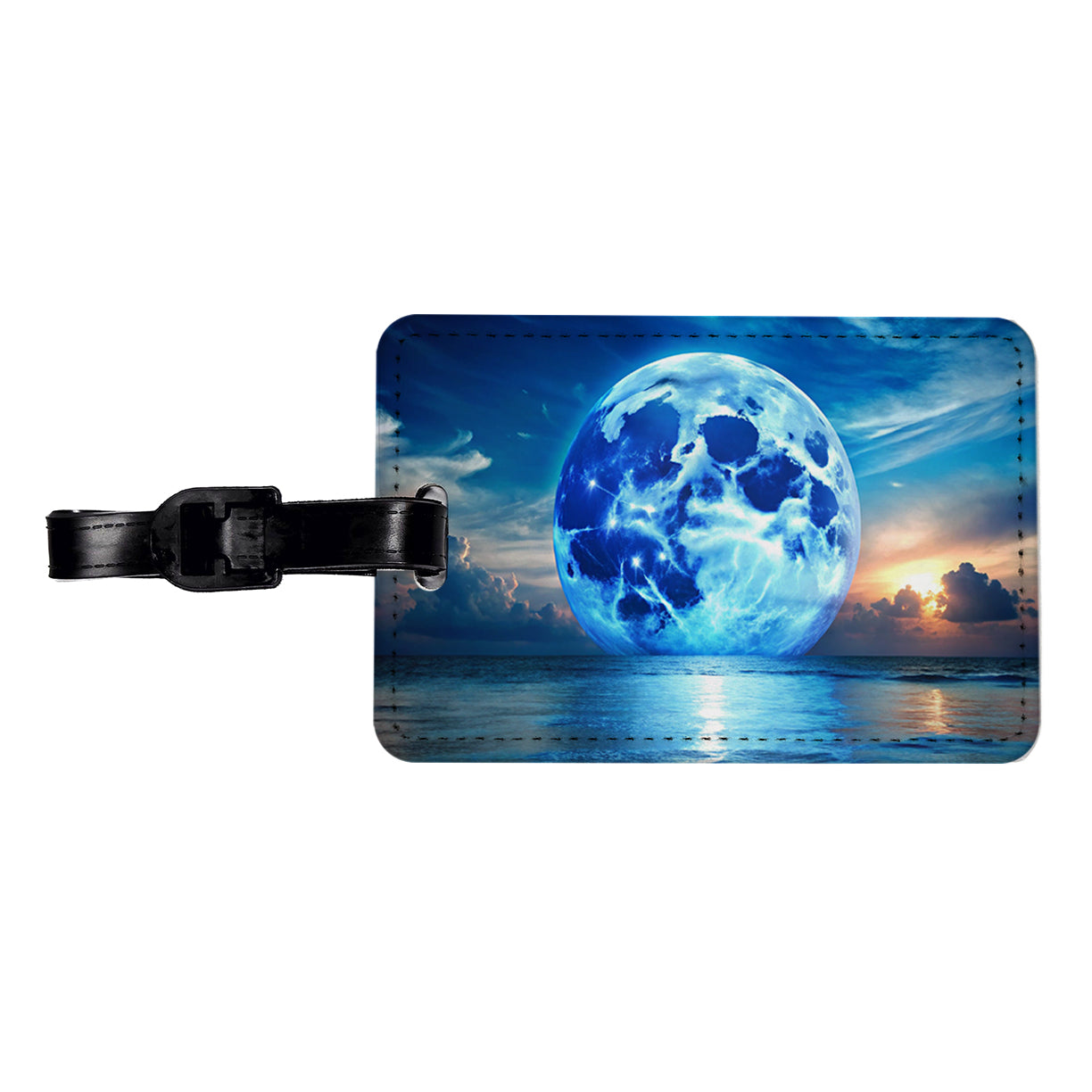 Large Blue Moon Over The Ocean Horizon Travel Faux Leather Luggage Tag