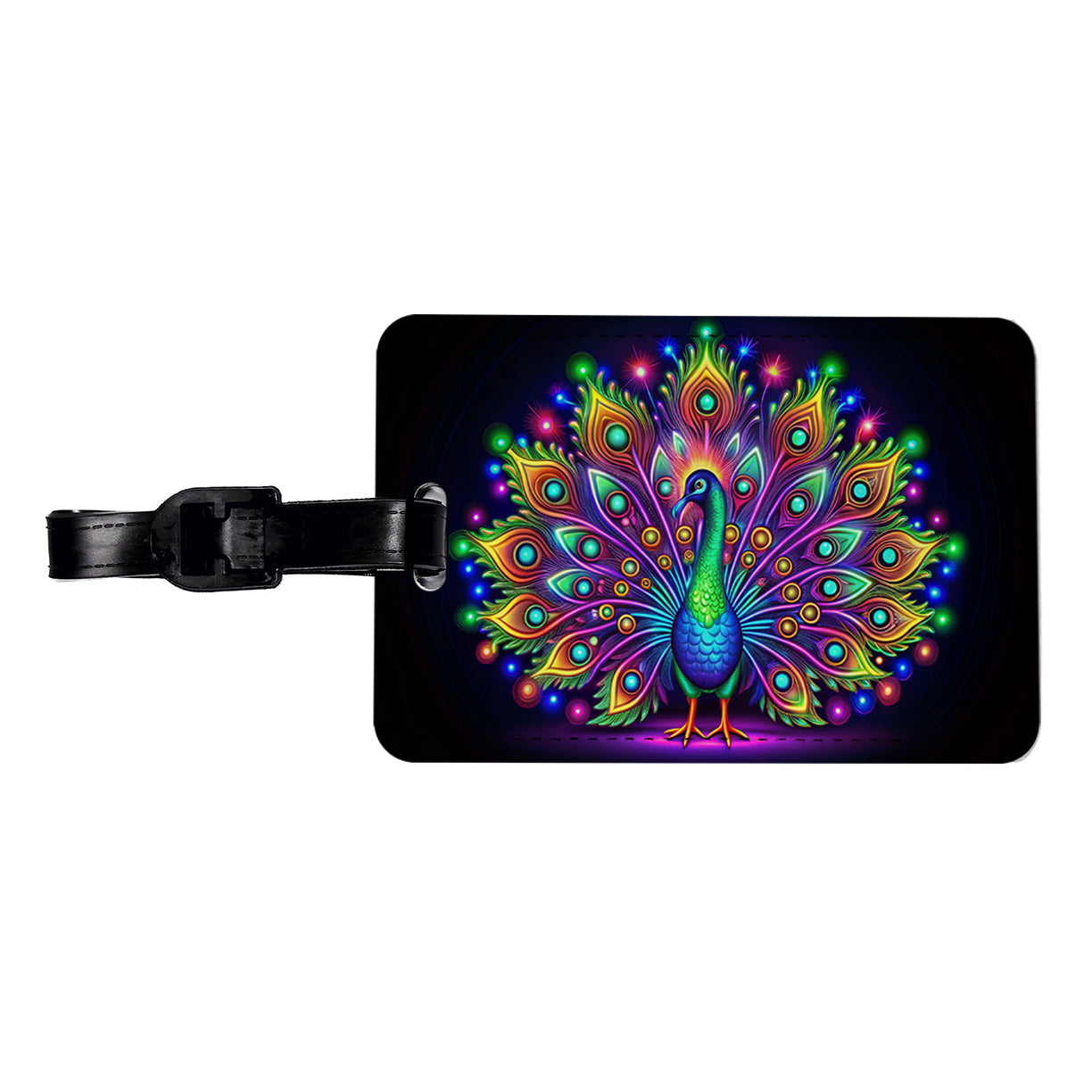 Neon Peacock Travel Faux Leather Luggage Tag