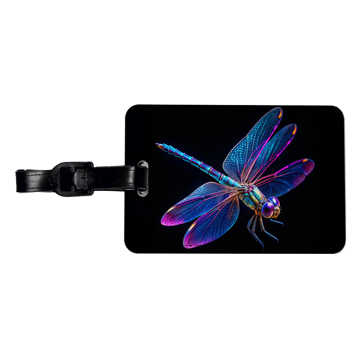 Neon Purple Blue Dragonfly Travel Faux Leather Luggage Tag