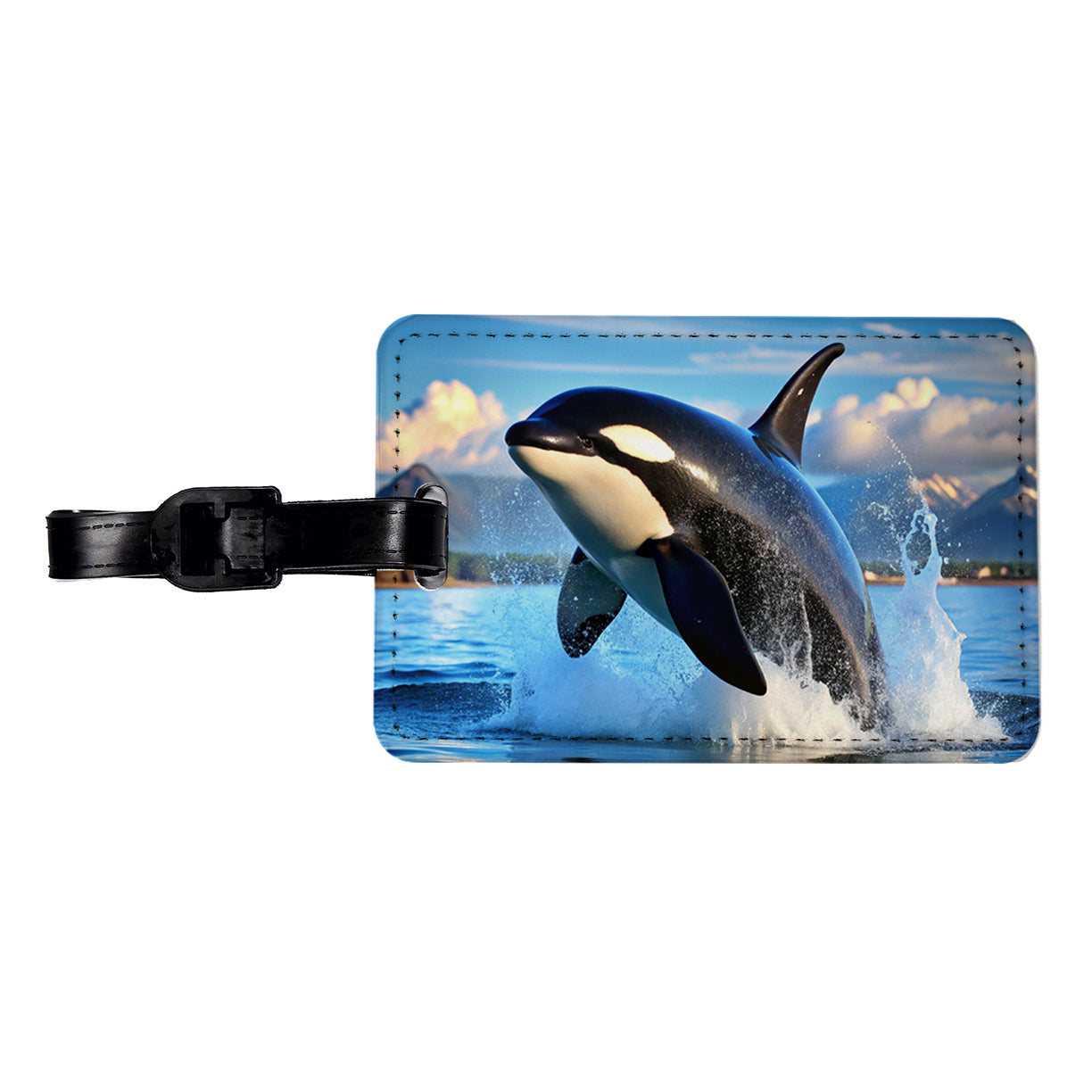 Orca Killer Whale Jumping Travel Faux Leather Luggage Tag